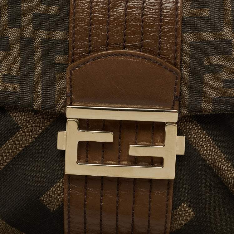 Pre Owned Fendi Tobacco Zucca Canvas and Leather Maxi Baguette Shoulder Bag