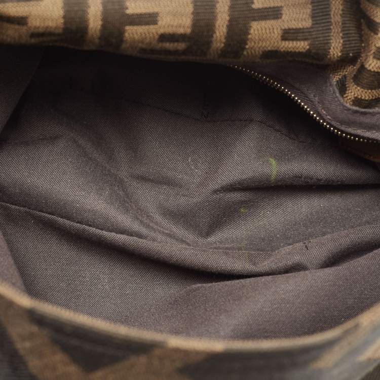 Pre Owned Fendi Tobacco Zucca Canvas and Leather Maxi Baguette Shoulder Bag