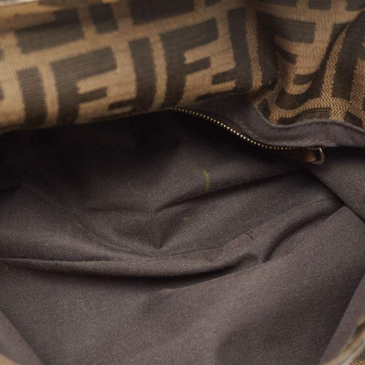 Pre Owned Fendi Tobacco Zucca Canvas and Leather Maxi Baguette Shoulder Bag