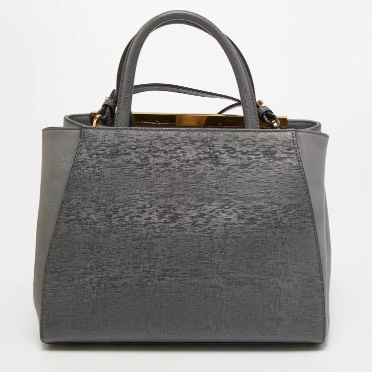 Pre Owned Fendi Grey Leather Small 2Jours Tote