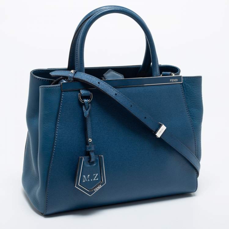 Pre Owned Fendi Blue Leather Small 2Jours Tote