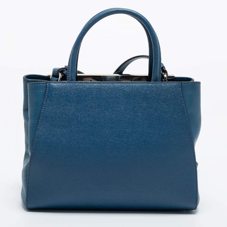 Pre Owned Fendi Blue Leather Small 2Jours Tote