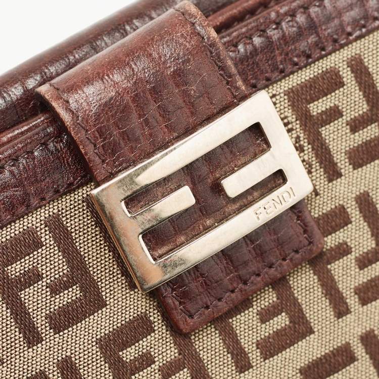 Pre Owned Fendi Beige/Brown Zuchino Canvas and Leather Forever Flap Wallet