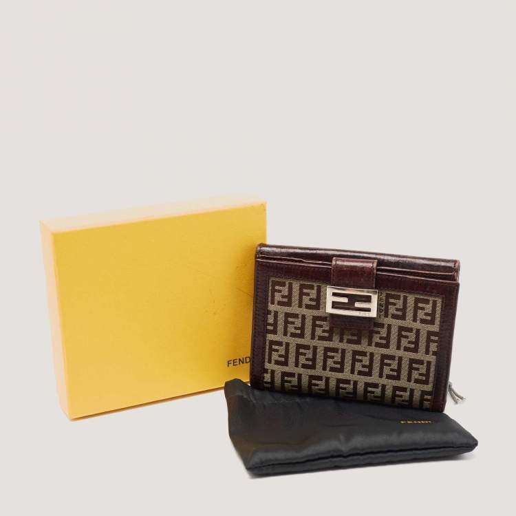 Pre Owned Fendi Beige/Brown Zuchino Canvas and Leather Forever Flap Wallet