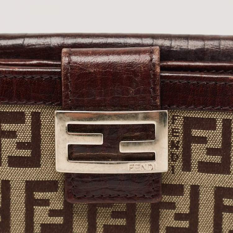 Pre Owned Fendi Beige/Brown Zuchino Canvas and Leather Forever Flap Wallet
