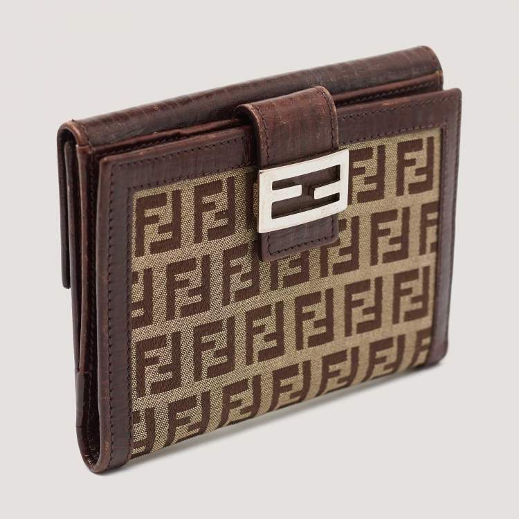 Pre Owned Fendi Beige/Brown Zuchino Canvas and Leather Forever Flap Wallet