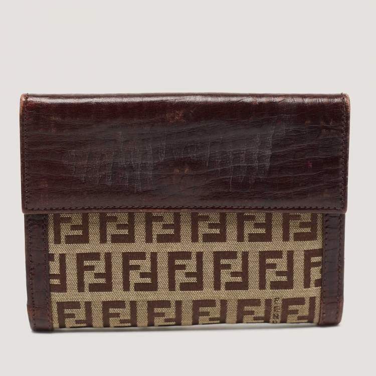 Pre Owned Fendi Beige/Brown Zuchino Canvas and Leather Forever Flap Wallet