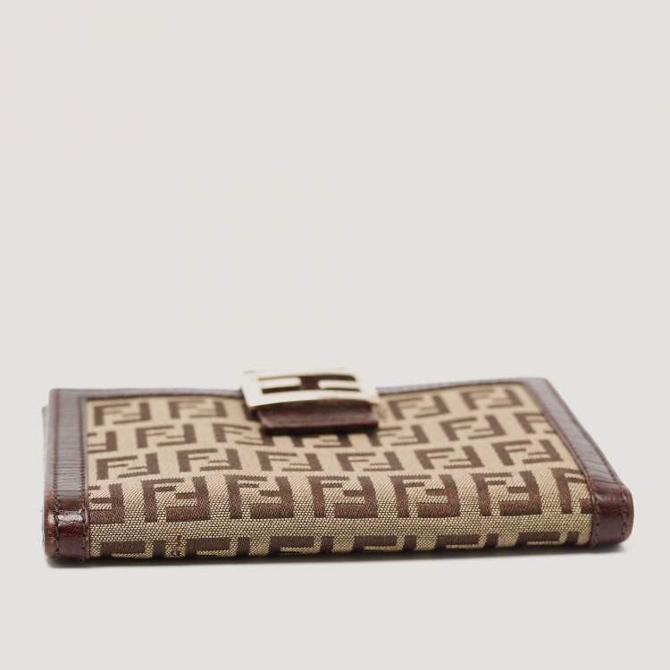 Pre Owned Fendi Beige/Brown Zuchino Canvas and Leather Forever Flap Wallet