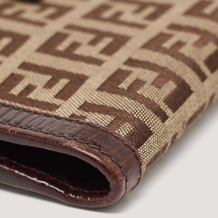 Pre Owned Fendi Beige/Brown Zuchino Canvas and Leather Forever Flap Wallet