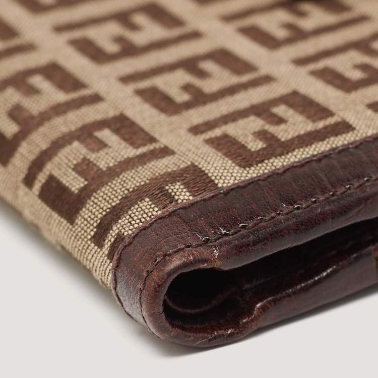 Pre Owned Fendi Beige/Brown Zuchino Canvas and Leather Forever Flap Wallet