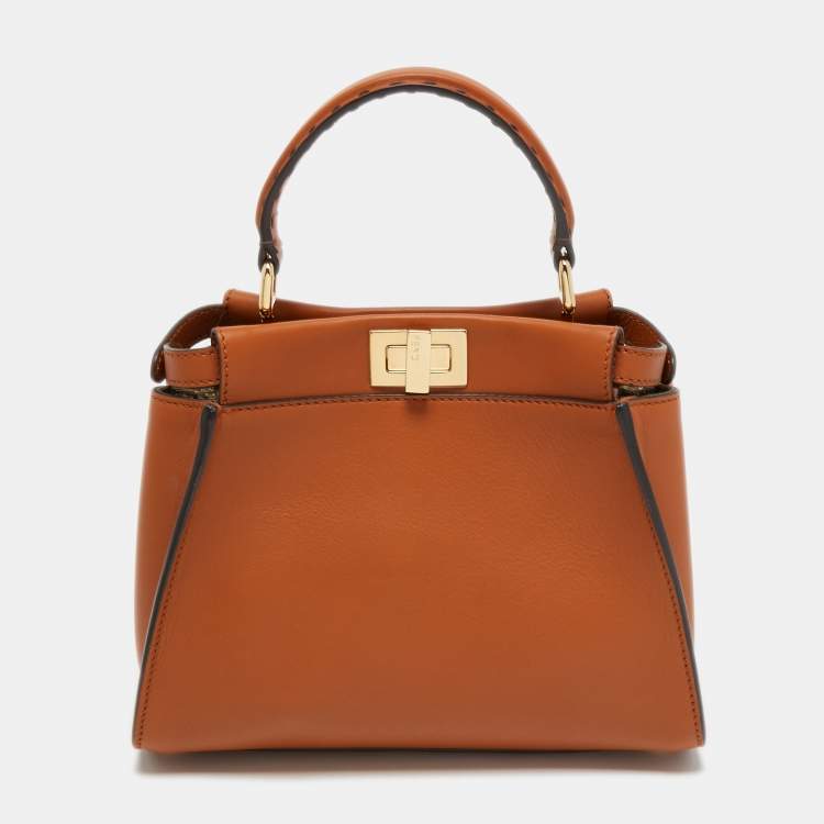 مملوكة مسبقًا Fendi Brown Leather Mini Iconic Peekaboo Top Handle Bag