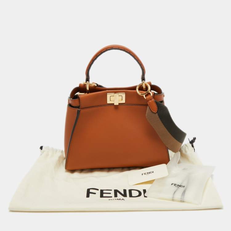 مملوكة مسبقًا Fendi Brown Leather Mini Iconic Peekaboo Top Handle Bag