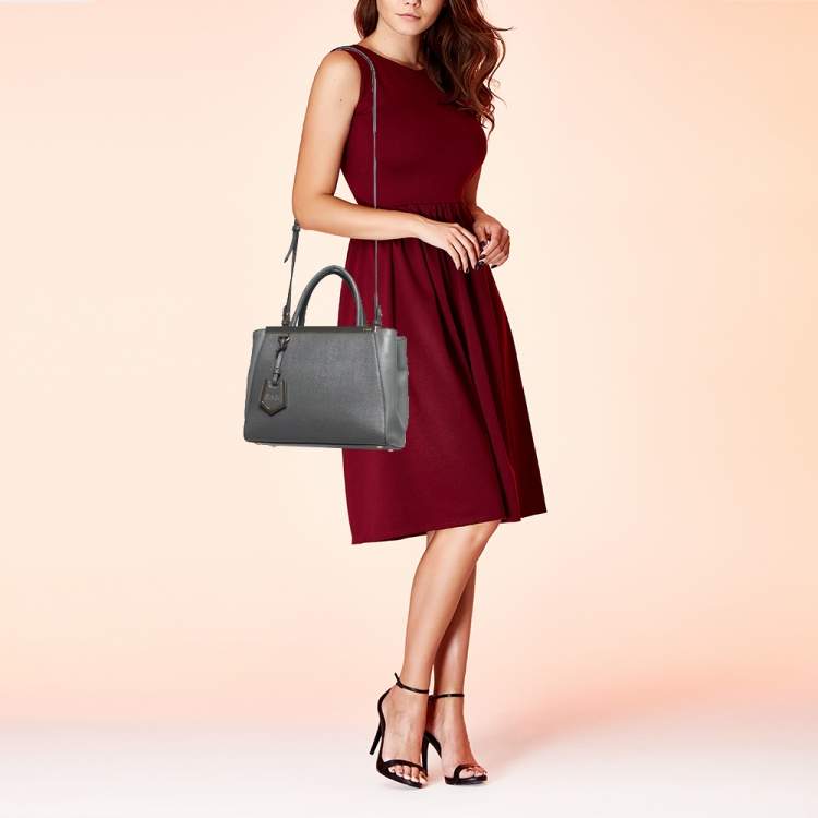 Pre Owned Fendi Grey Leather Small 2Jours Tote