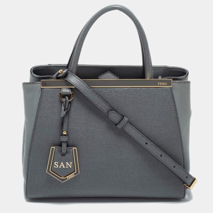 Pre Owned Fendi Grey Leather Small 2Jours Tote