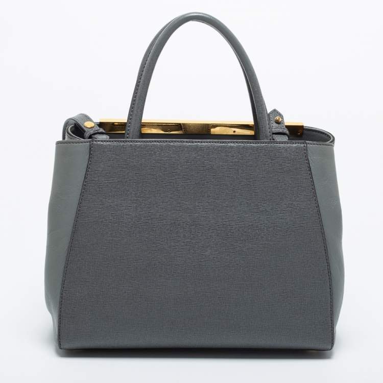 Pre Owned Fendi Grey Leather Small 2Jours Tote