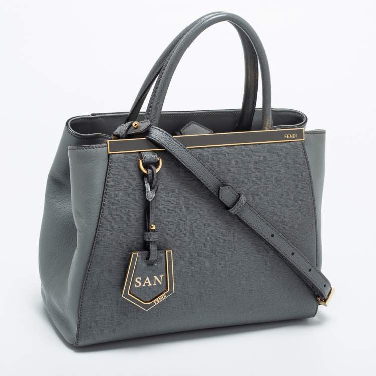 Pre Owned Fendi Grey Leather Small 2Jours Tote