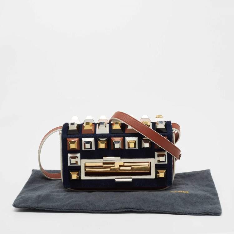 Pre Owned Fendi Brown Fur and Leather 3 Baguette Crossbody Bag