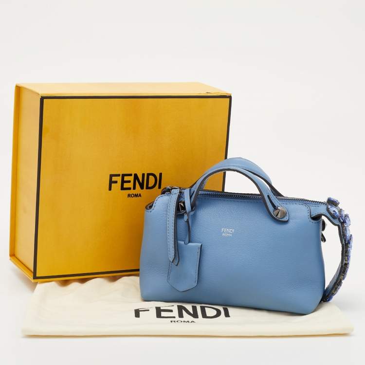 Pre Owned Fendi Blue Leather Mini By The Way Embellished Shoulder Bag