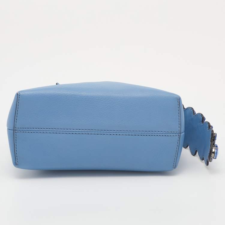 Pre Owned Fendi Blue Leather Mini By The Way Embellished Shoulder Bag