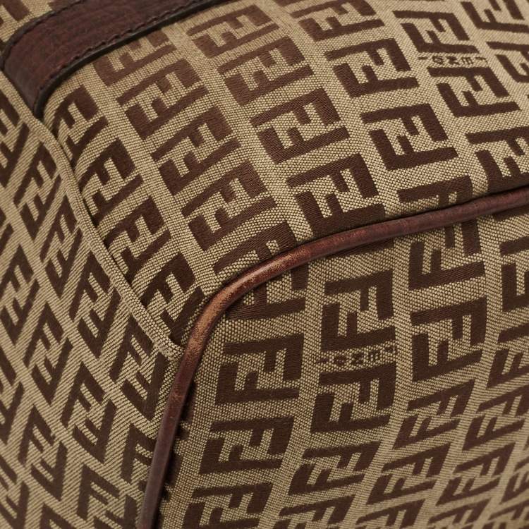 Pre Owned Fendi Brown Zucchino Canvas and Leather Forever Bauletto Boston Bag