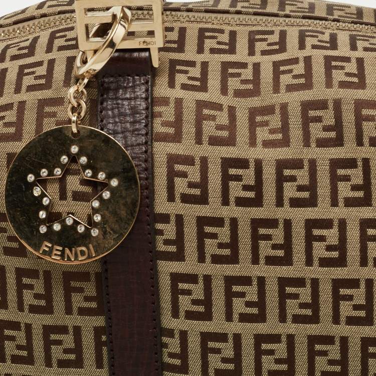 Pre Owned Fendi Brown Zucchino Canvas and Leather Forever Bauletto Boston Bag