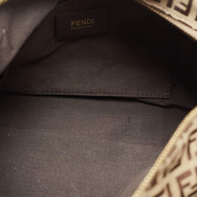Pre Owned Fendi Brown Zucchino Canvas and Leather Forever Bauletto Boston Bag