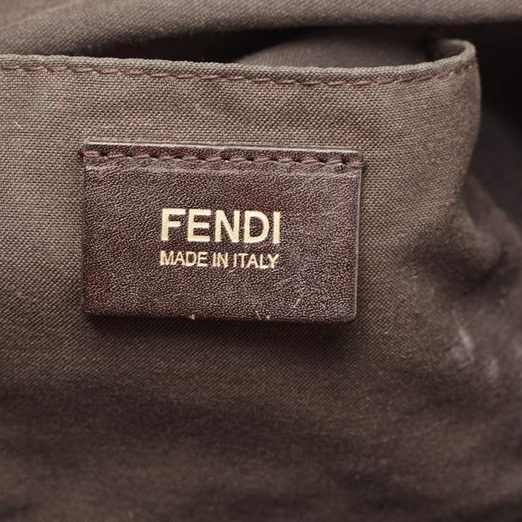Pre Owned Fendi Brown Zucchino Canvas and Leather Forever Bauletto Boston Bag