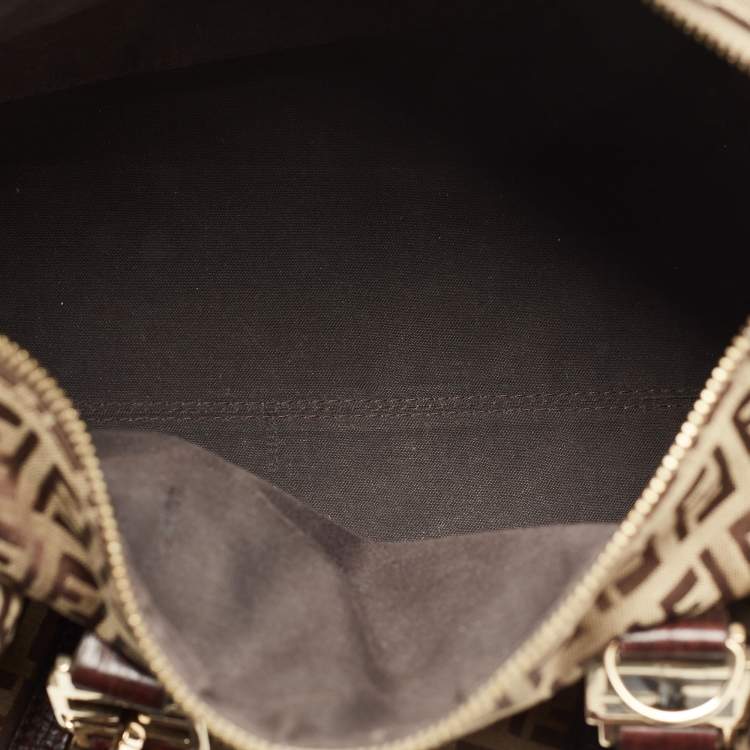 Pre Owned Fendi Brown Zucchino Canvas and Leather Forever Bauletto Boston Bag