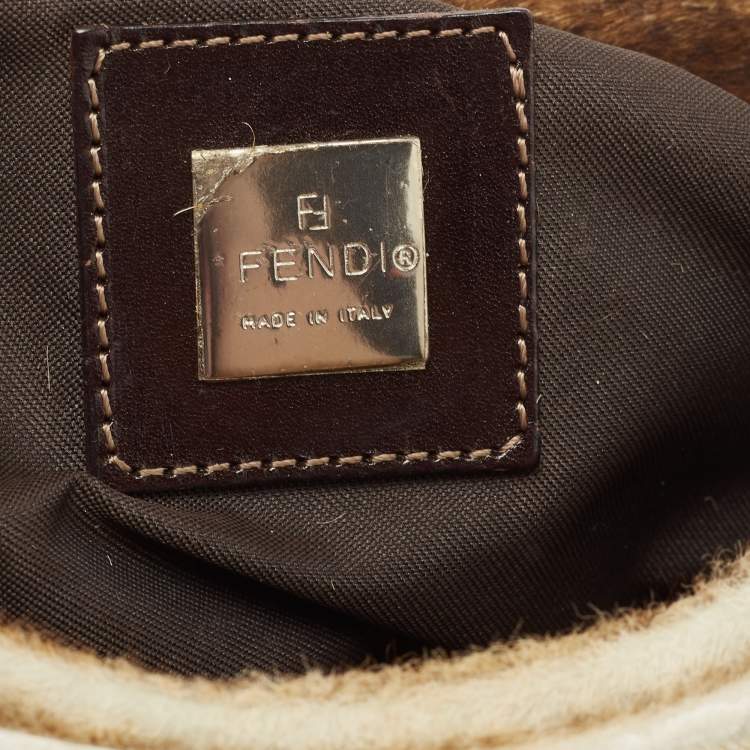 Pre Owned Fendi Brown/Beige Calfhair and Leather Baguette Bag