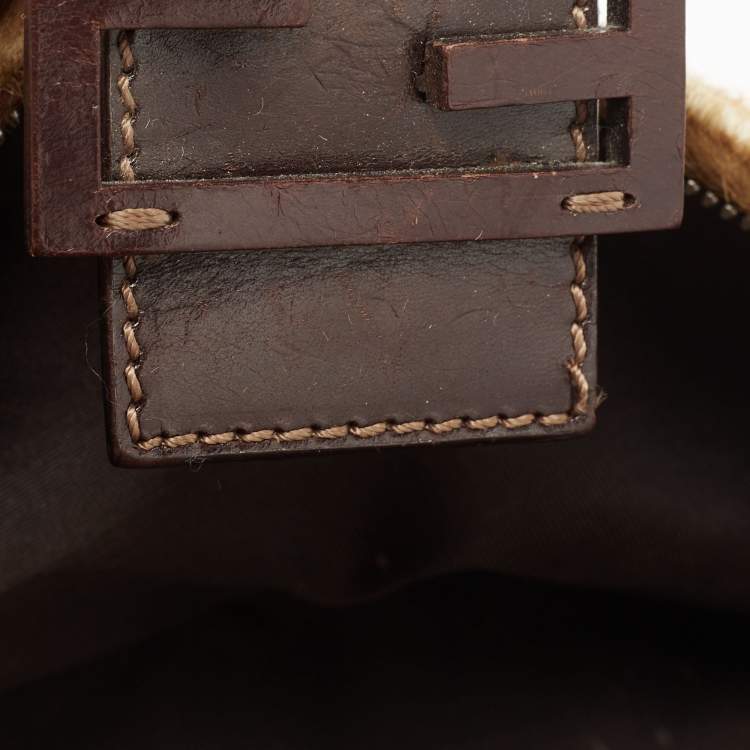 Pre Owned Fendi Brown/Beige Calfhair and Leather Baguette Bag