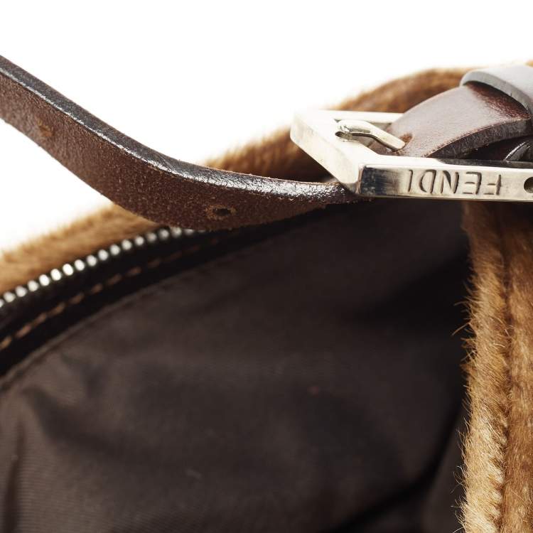 Pre Owned Fendi Brown/Beige Calfhair and Leather Baguette Bag