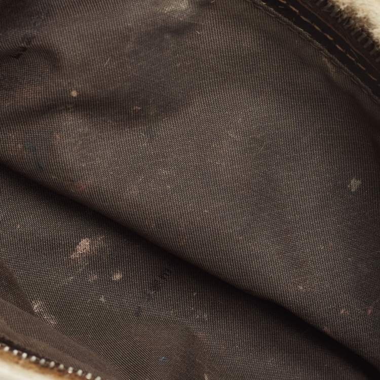 Pre Owned Fendi Brown/Beige Calfhair and Leather Baguette Bag