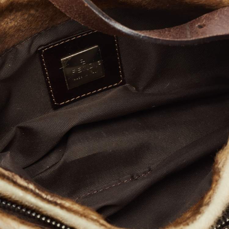 Pre Owned Fendi Brown/Beige Calfhair and Leather Baguette Bag