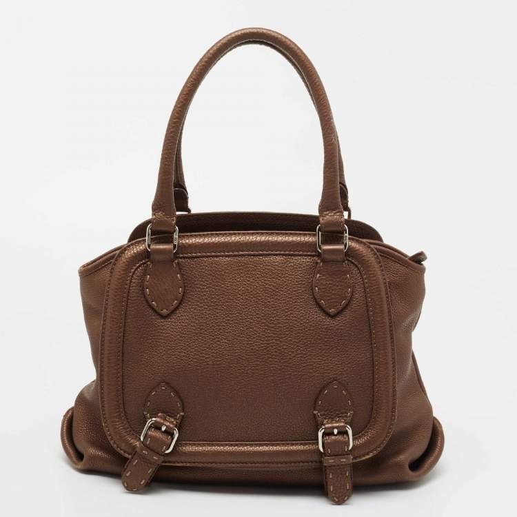 Pre Owned Fendi Brown Selleria Leather Tote
