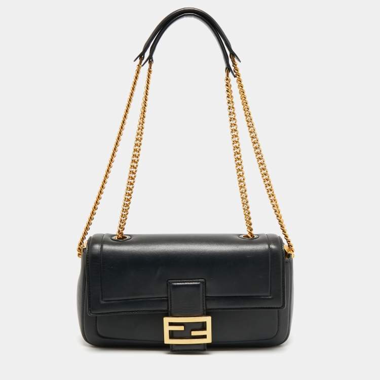 Pre Owned Fendi Black Leather Baguette Shoulder Bag