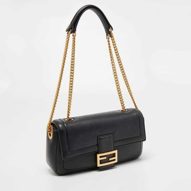 Pre Owned Fendi Black Leather Baguette Shoulder Bag