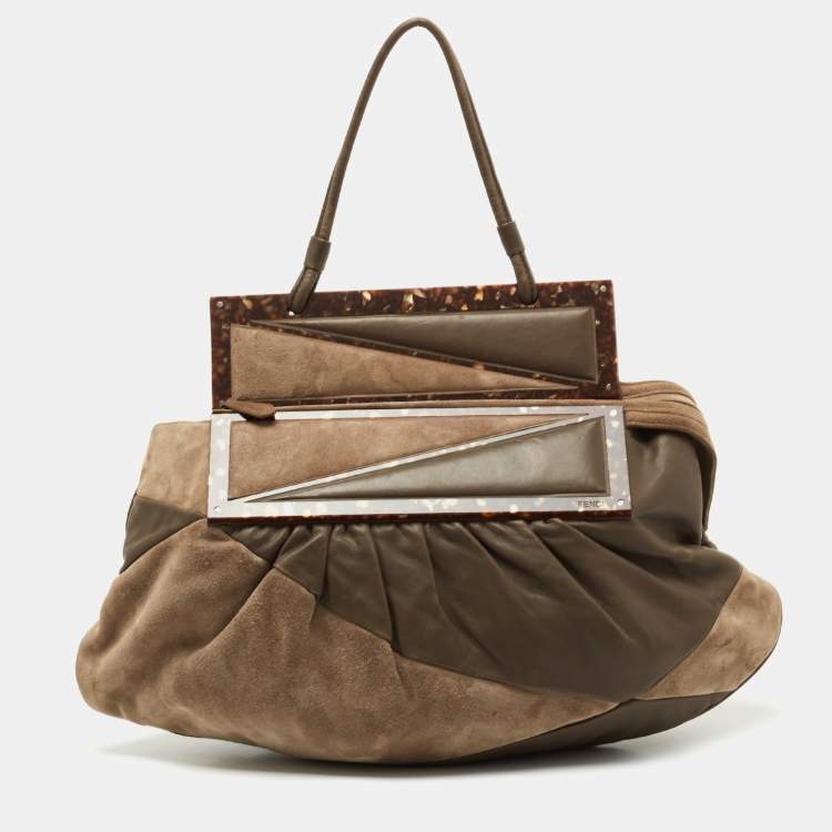 Pre Owned Fendi Grey Suede and Leather To You Convertible Clutch