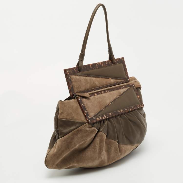 Pre Owned Fendi Grey Suede and Leather To You Convertible Clutch