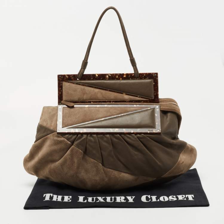 Pre Owned Fendi Grey Suede and Leather To You Convertible Clutch