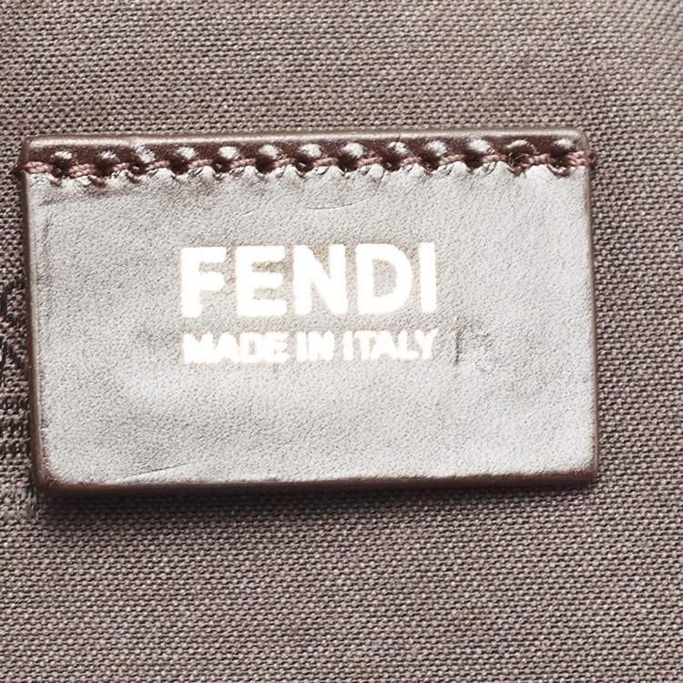 Pre Owned Fendi Blue/Brown Leather and Pequin Stripe Canvas Satchel