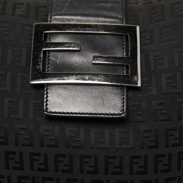 Pre Owned Fendi Black Zucca Canvas and Leather Hobo