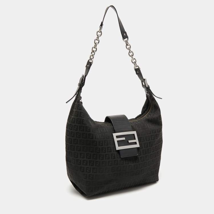 Pre Owned Fendi Black Zucca Canvas and Leather Hobo