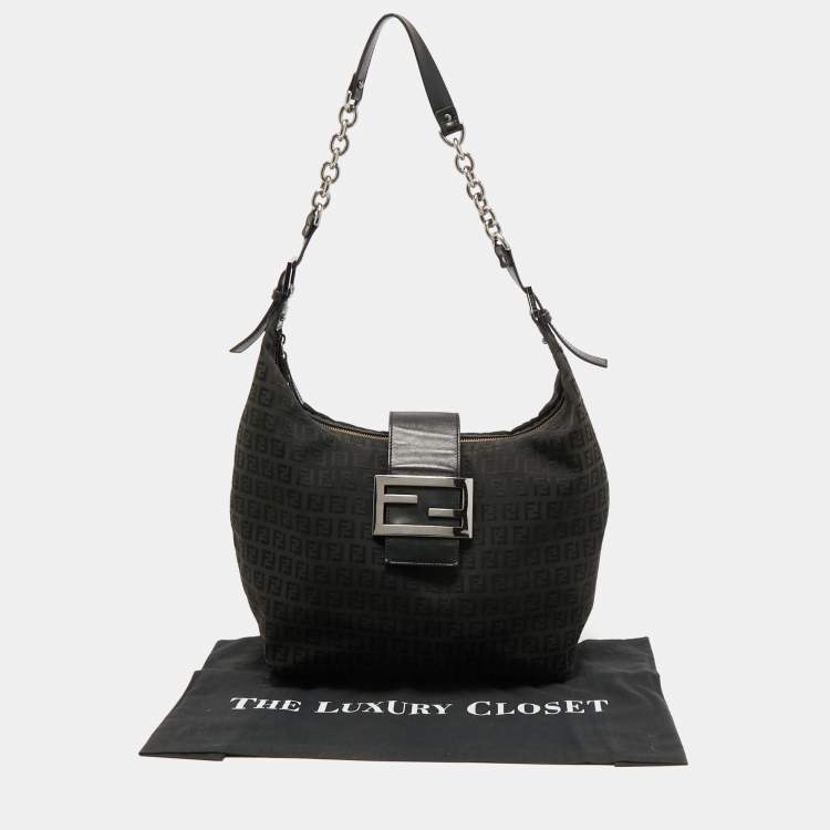Pre Owned Fendi Black Zucca Canvas and Leather Hobo