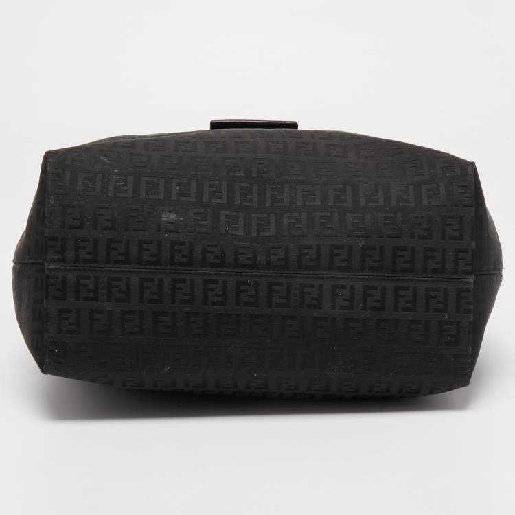 Pre Owned Fendi Black Zucca Canvas and Leather Hobo