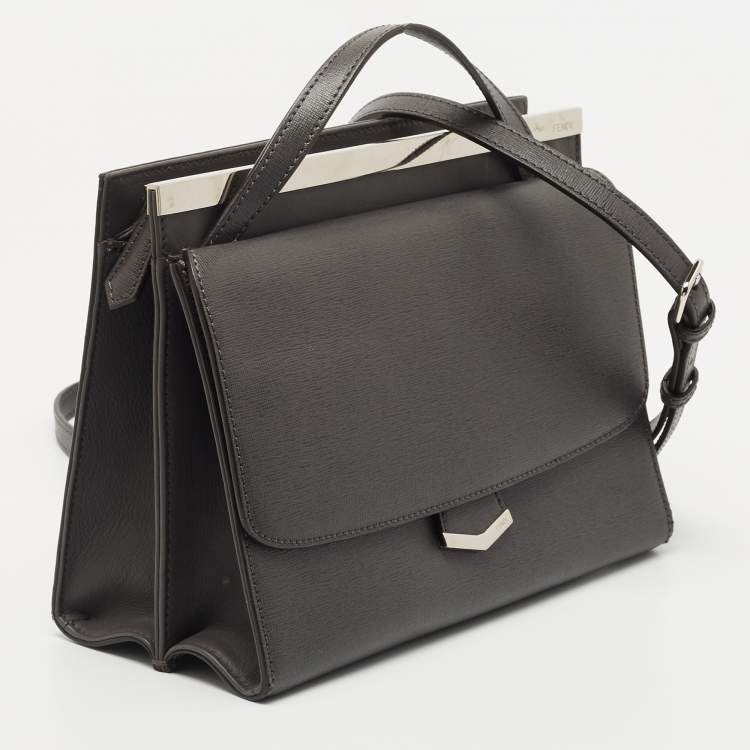 Pre Owned Fendi Grey Leather Small Demi Jour Top Handle Bag