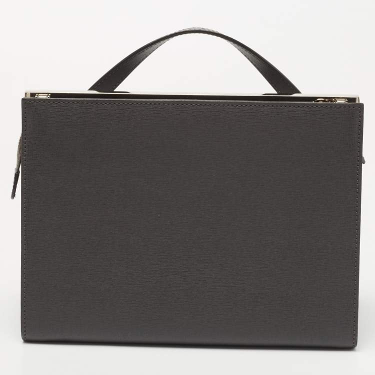 Pre Owned Fendi Grey Leather Small Demi Jour Top Handle Bag