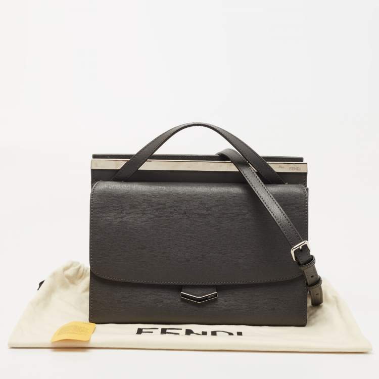 Pre Owned Fendi Grey Leather Small Demi Jour Top Handle Bag