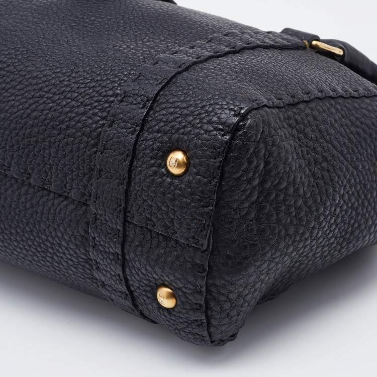 Pre Owned Fendi Black Leather Selleria Linda Flap Satchel