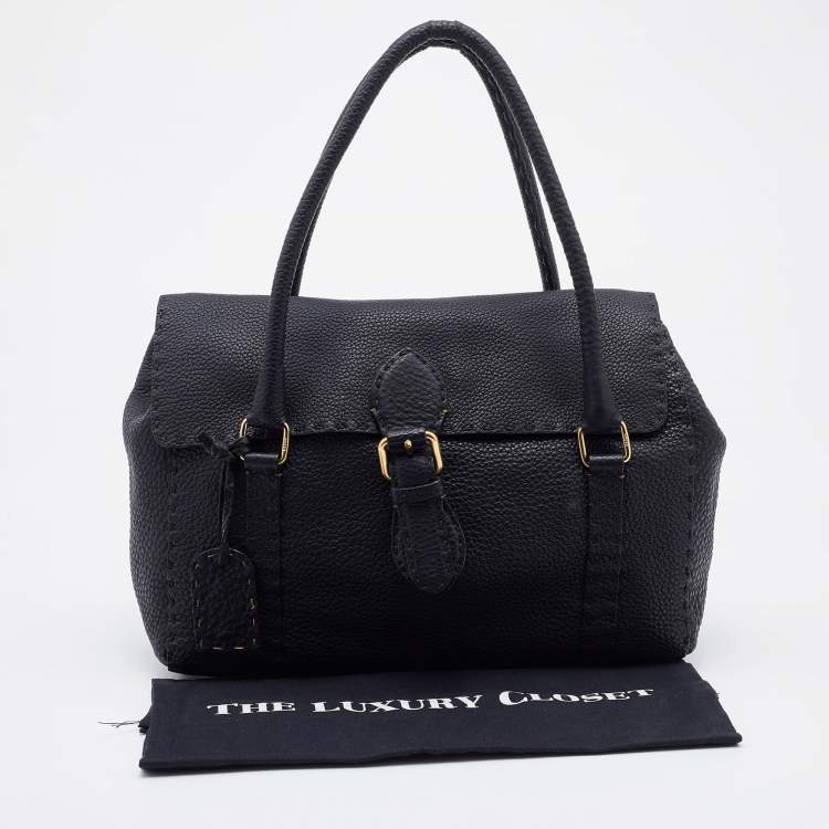 Pre Owned Fendi Black Leather Selleria Linda Flap Satchel