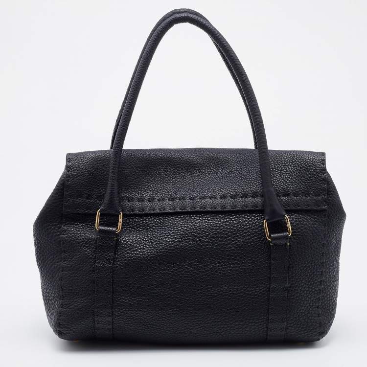 Pre Owned Fendi Black Leather Selleria Linda Flap Satchel